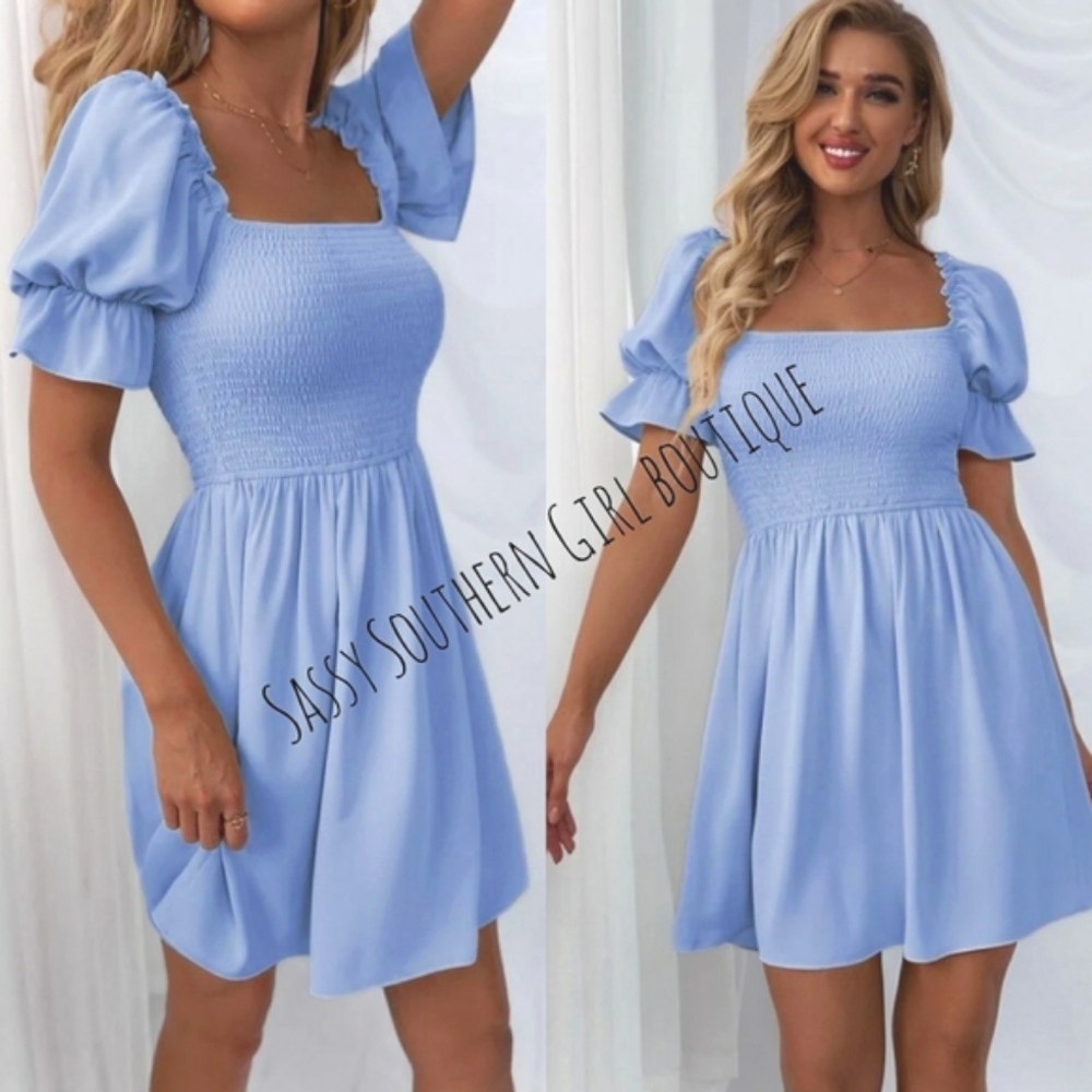 🆕⭐ Lilac blue smocked babydoll mini dress